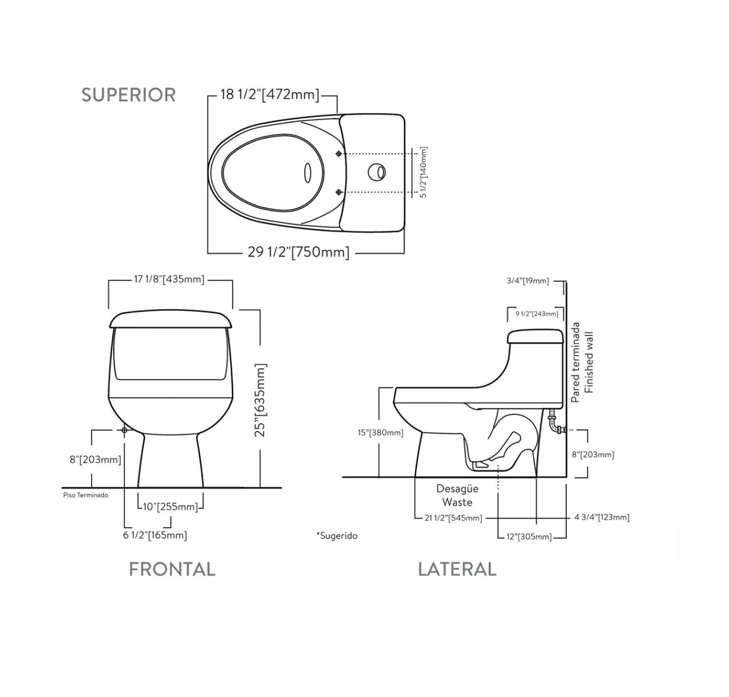 Inodoro One Piece Corona - MONTECARLO - Elongado, Incluye asiento